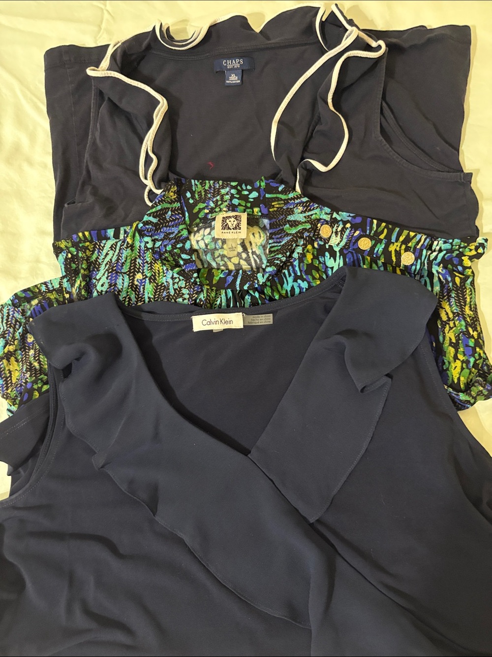 Three Sleeveless Blouses - Anne Klein (L), Calvin Klein (L), and Chaps (XL)
